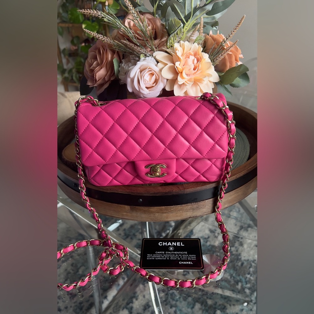 Authentic pink classic Chanel flap cross body bag.. Rare Find!